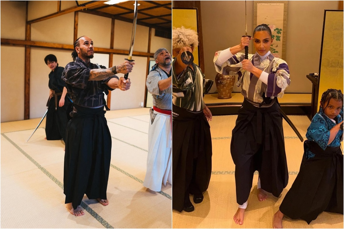 Льюис Хэмилтон и Ким Кардашьян с детьми