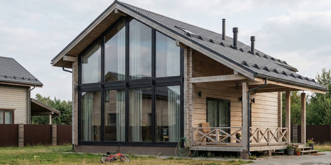 Проект двухэтажного дома с панорамным остеклением