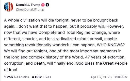    Фото: скриншот страницы Трампа в социальной сети Truth Social