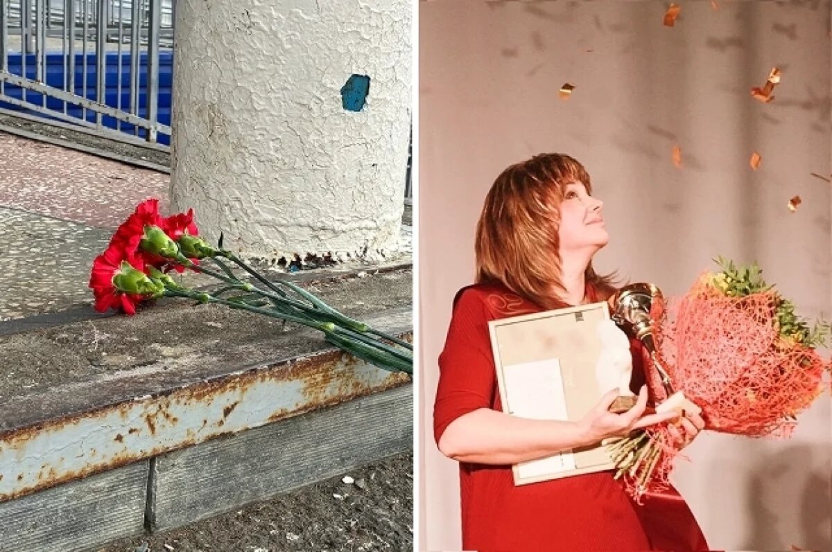    Жители Добрянки несут цветы к крыльцу школы, где произошло убийство 55-летней учительницы Олеси Багуты.