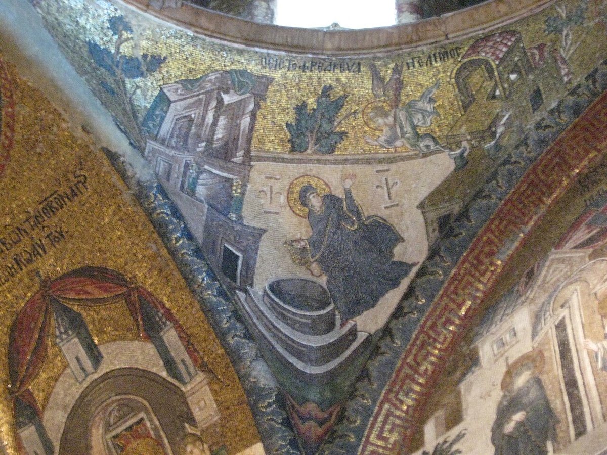 Мозаика «Благовещение у кладезя», XIV век. Церковь Хора, Стамбул