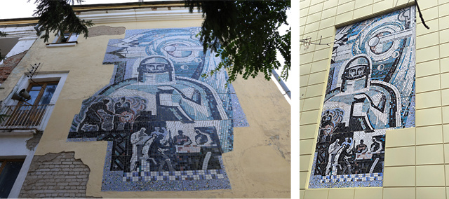    Мозаичное панно до ремонта и после