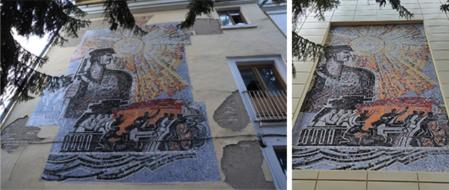    Мозаичное панно до ремонта и после