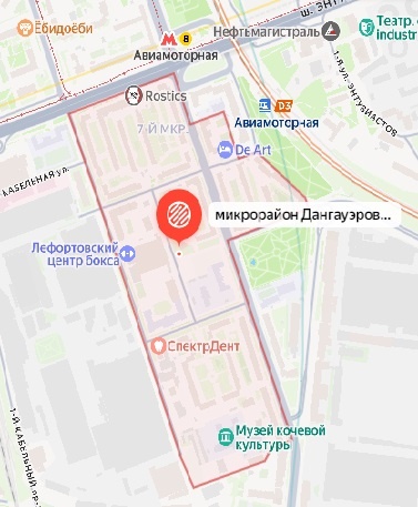 район накарте Москвы - Метро Авиамоторная (выход 6), занимает несколько кварталов вдоль улицы Авиамоторная