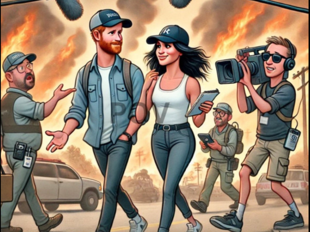 Фото с сайта: royal-news.livejournal.com    Карикатура о попытках Меган раскрутить свой сайт даже на теме лесных пожаров в Калифорнии