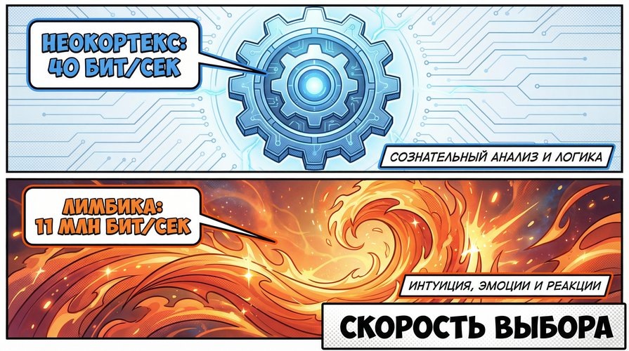 Скорость работы мозга при выборе партнера: почему бессознательное (лимбическая система) опережает логику (неокортекс) и принимает решение за миллисекунды.