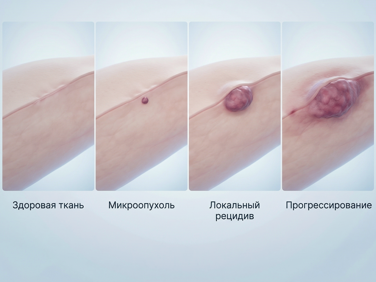 Рецидивы чаще всего возникают в первые 2 года и делятся на местные (на месте старой опухоли), регионарные (в ближайших лимфоузлах) и отдаленные (метастазы в другие органы)
