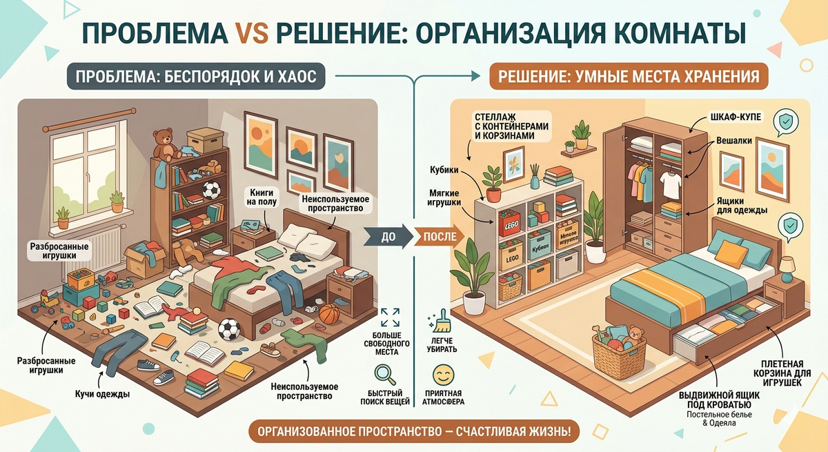 Просто мебель с открытыми полками против Продуманные системы хранения 