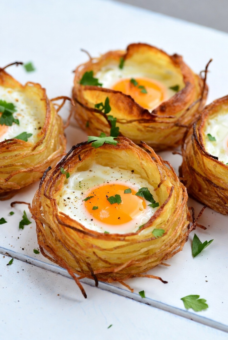 Картофельные «гнёзда» с яйцом внутри