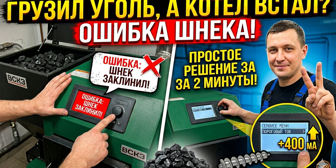 Купил котел ВСКЗ, загрузил уголь, а он встал! Как убрать ошибку «Заклинил шнек» за 2 минуты без вызова мастера