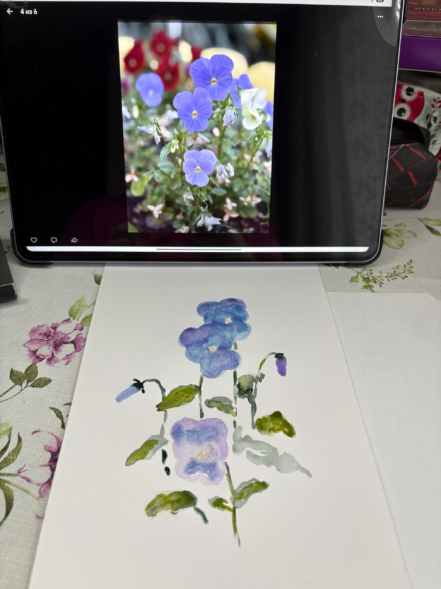 Сделала акварельную заливку без карандашного рисунка