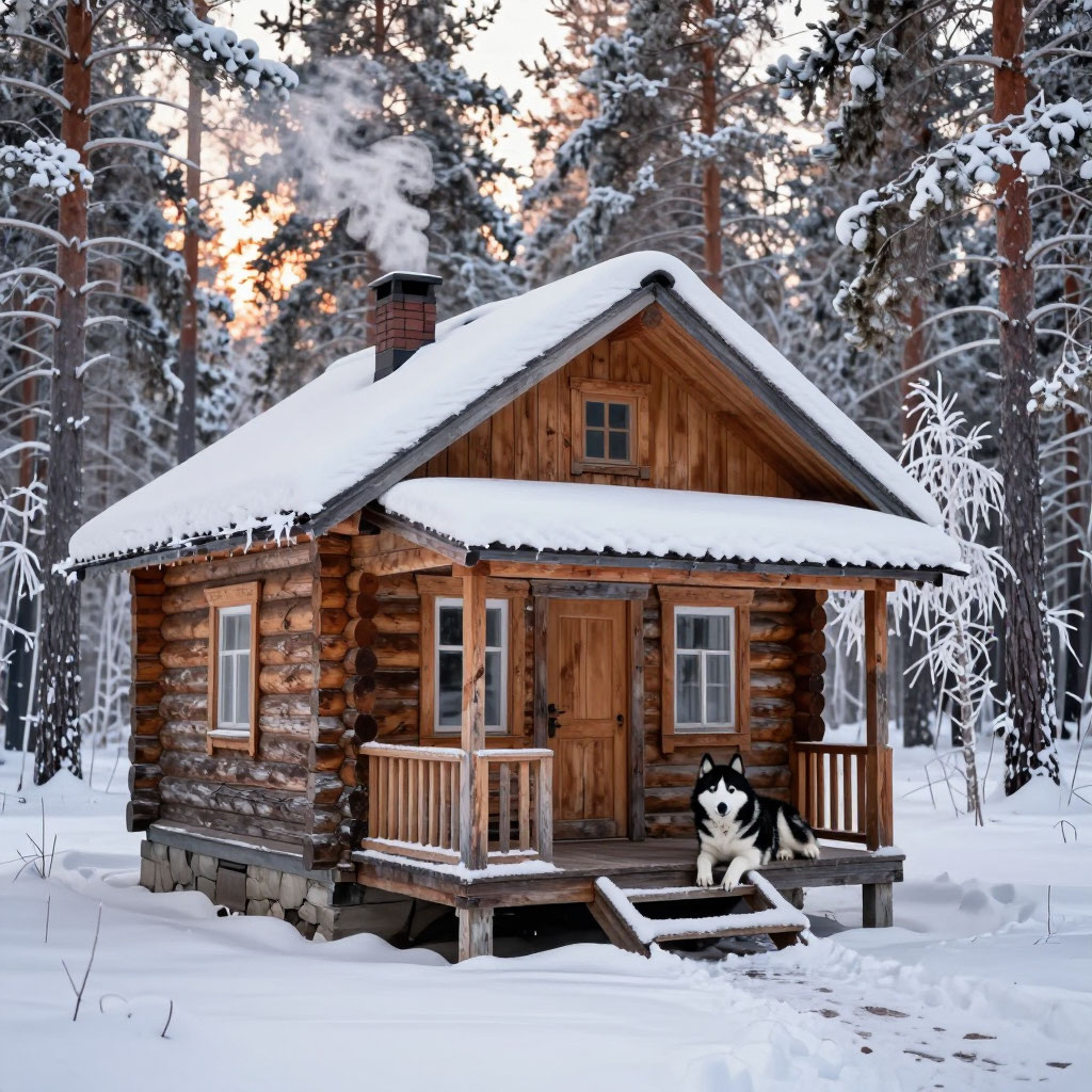 Избушка Михалыча, на крыльце Верный