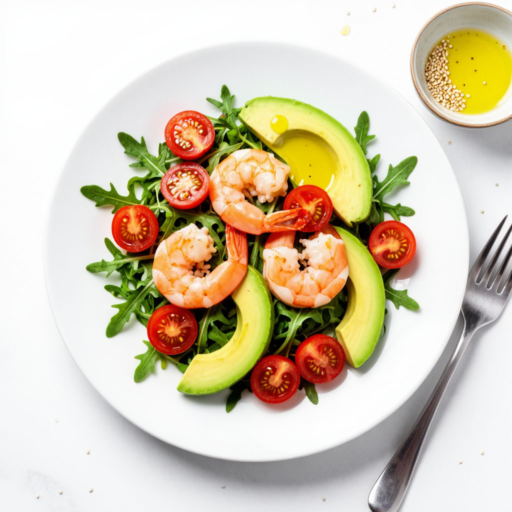 Лёгкий салат с креветками и авокадо