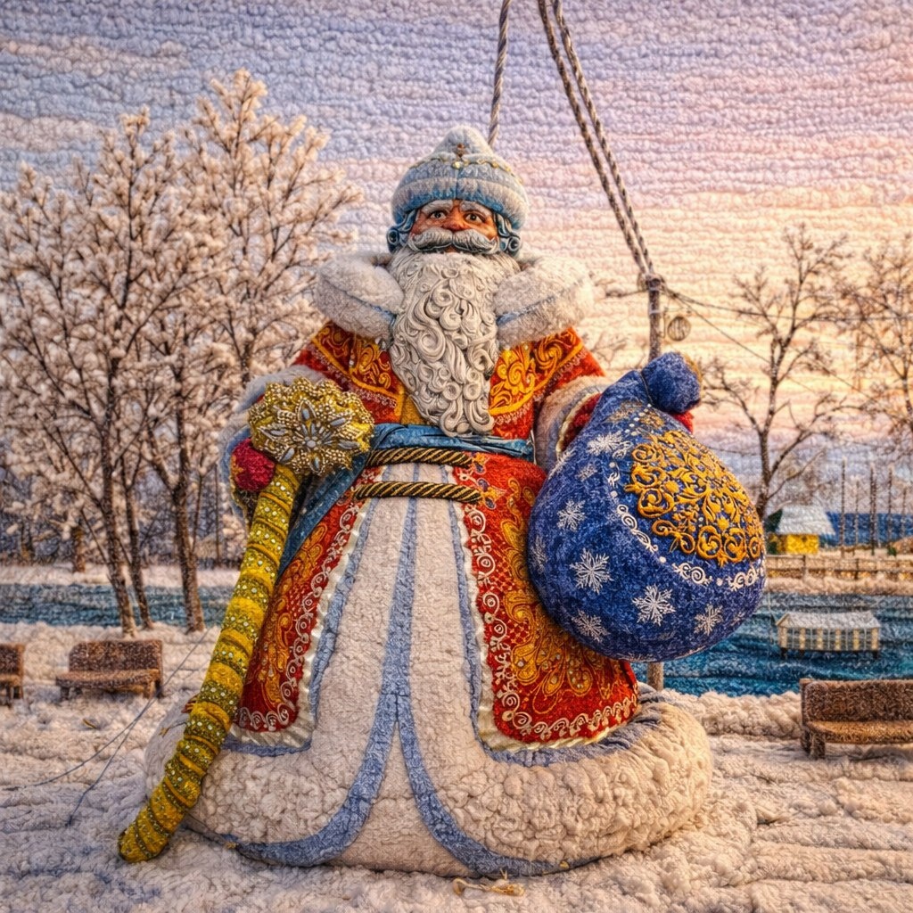 Вязанный Жуков. Новогодний Дед Мороз. Моё фото + ИИ
