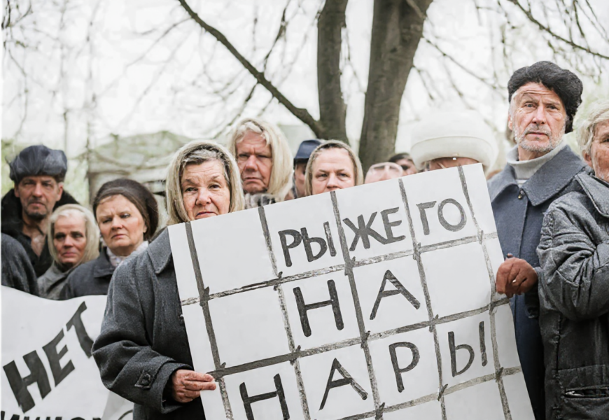 На историческом ретро-фото митинг (тогда ещё митинги были возможны) с требованием привлечения к ответственности олигарха Анатолия Чубайса. Он тоже никакой ответственности не понёс - с началом СВО уехал из страны и увёз деньги.
