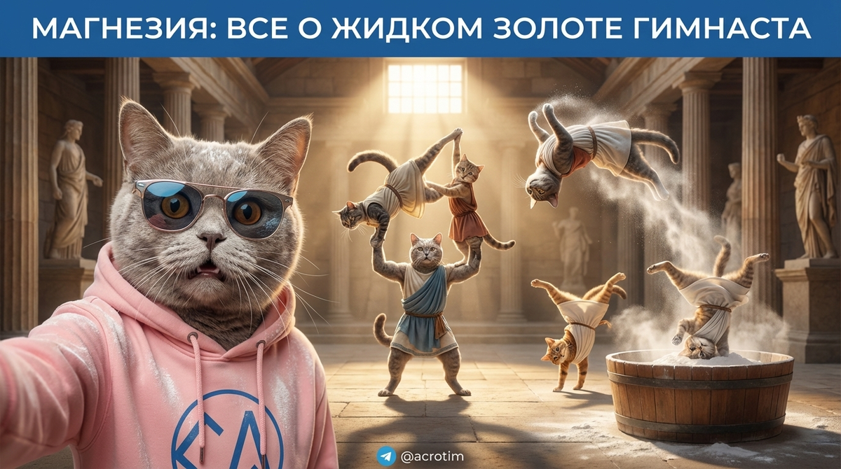   Жидкая магнезия помогает гимнастам улучшить сцепление со снарядом и избежать травм. Тренер