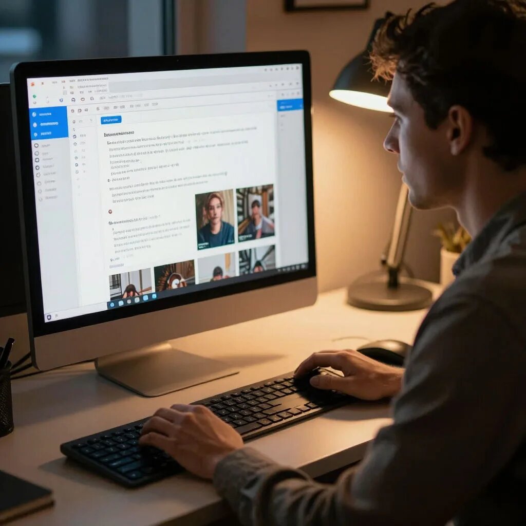 За компьютером. Иллюстрация сгенерирована нейросетью