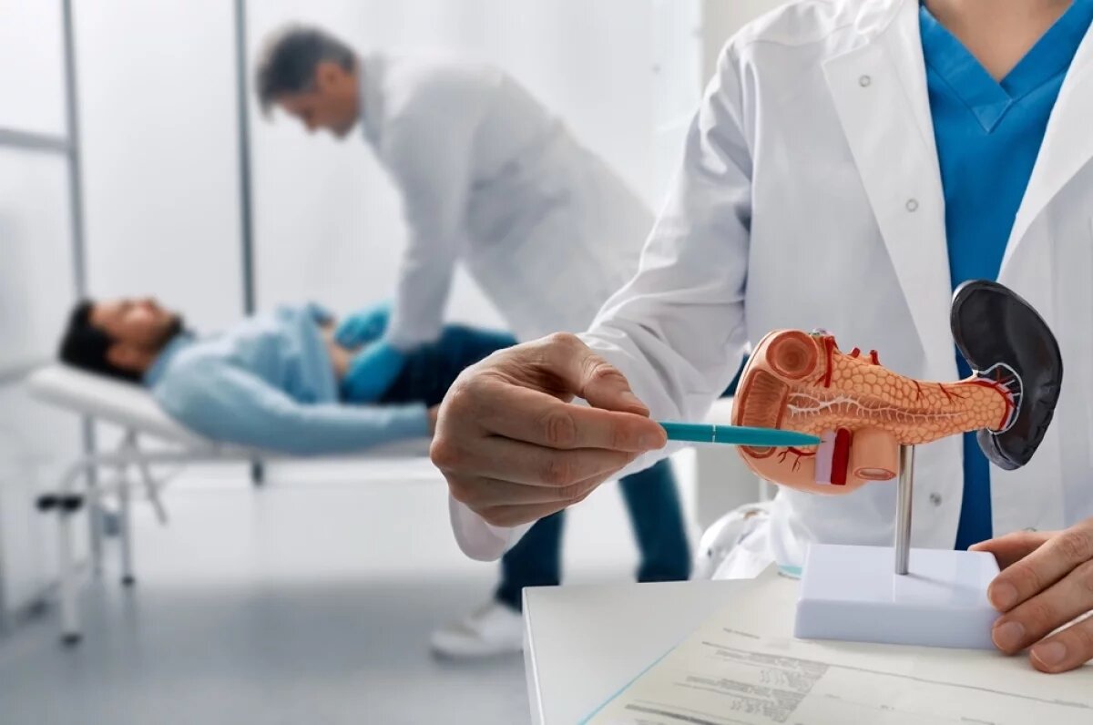    Поджелудочная железа — орган небольшой по размеру, находится она глубоко за желудком и участвует в пищеварении и контроле уровня сахара крови.