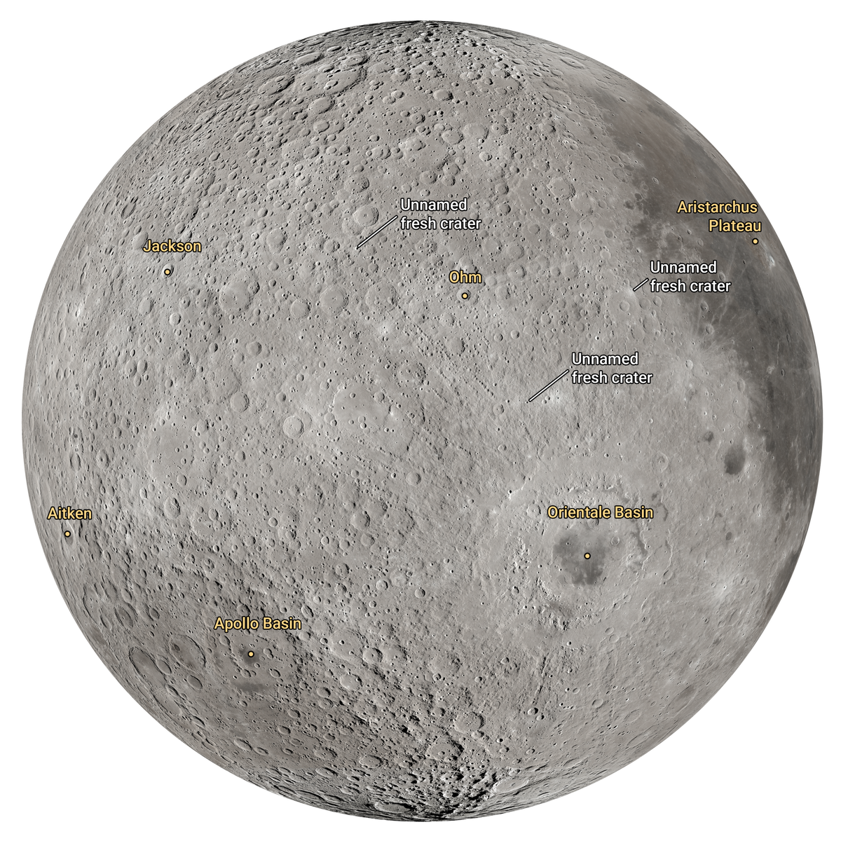 Карта новых кратеров: www.mirror.co.uk Lunar surface map