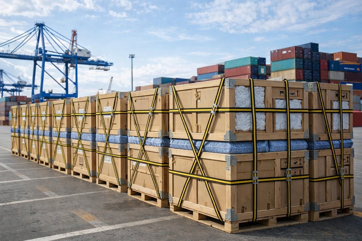 Пример упаковки груза при международной транспортировке