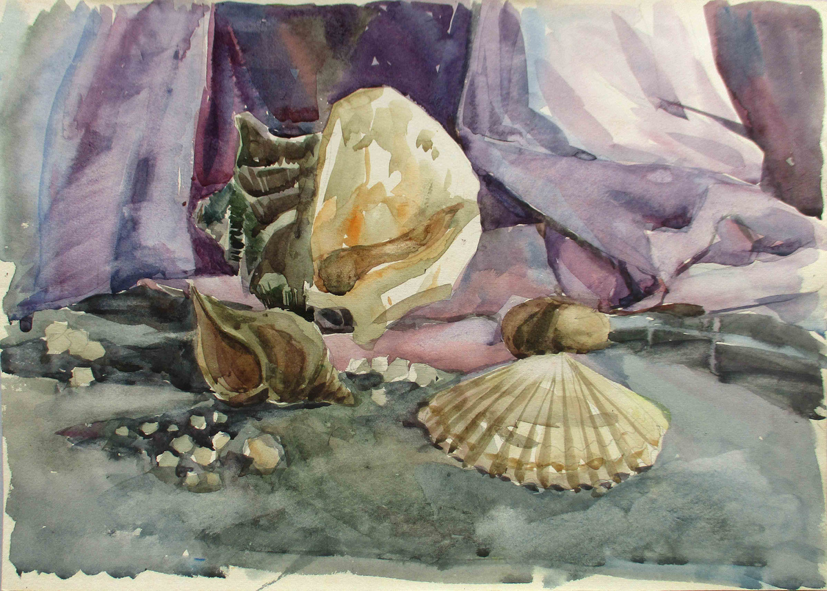 Преснякова Л. Д. Натюрморт с ракушками. 1970-80 гг., бум., акв., 30х42,2