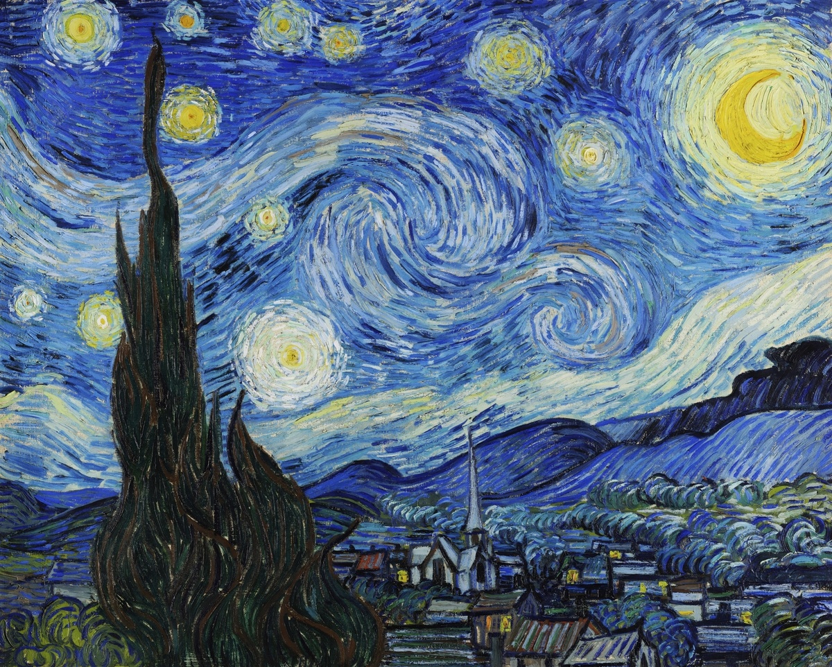 Vincent Van Gogh's The Starry Night (1889). Famous painting, original from Wikimedia Commons.