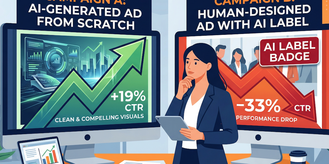 ИИ-креативы дают +19% CTR, но метка «сделано с ИИ» обрушивает клики на треть