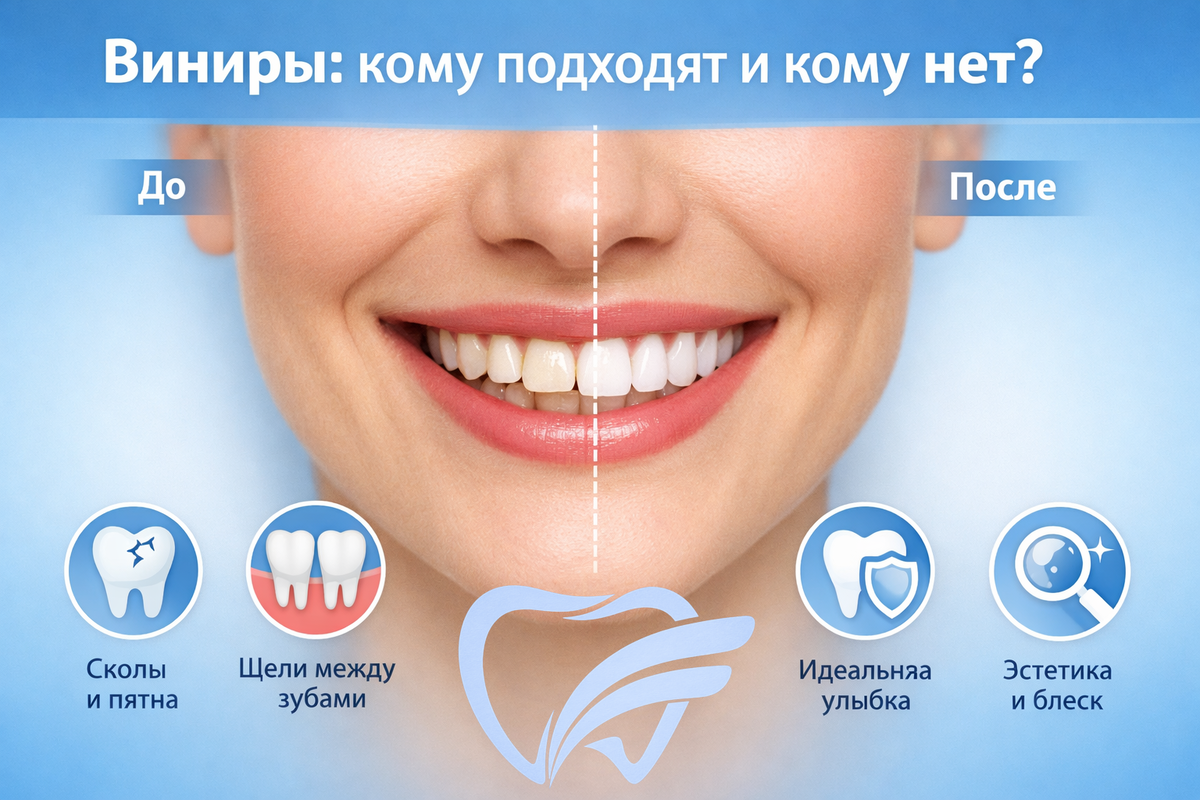 Иллюстрация ровной, светлой и эстетичной улыбки с акцентом на форму, цвет и симметрию передних зубов.