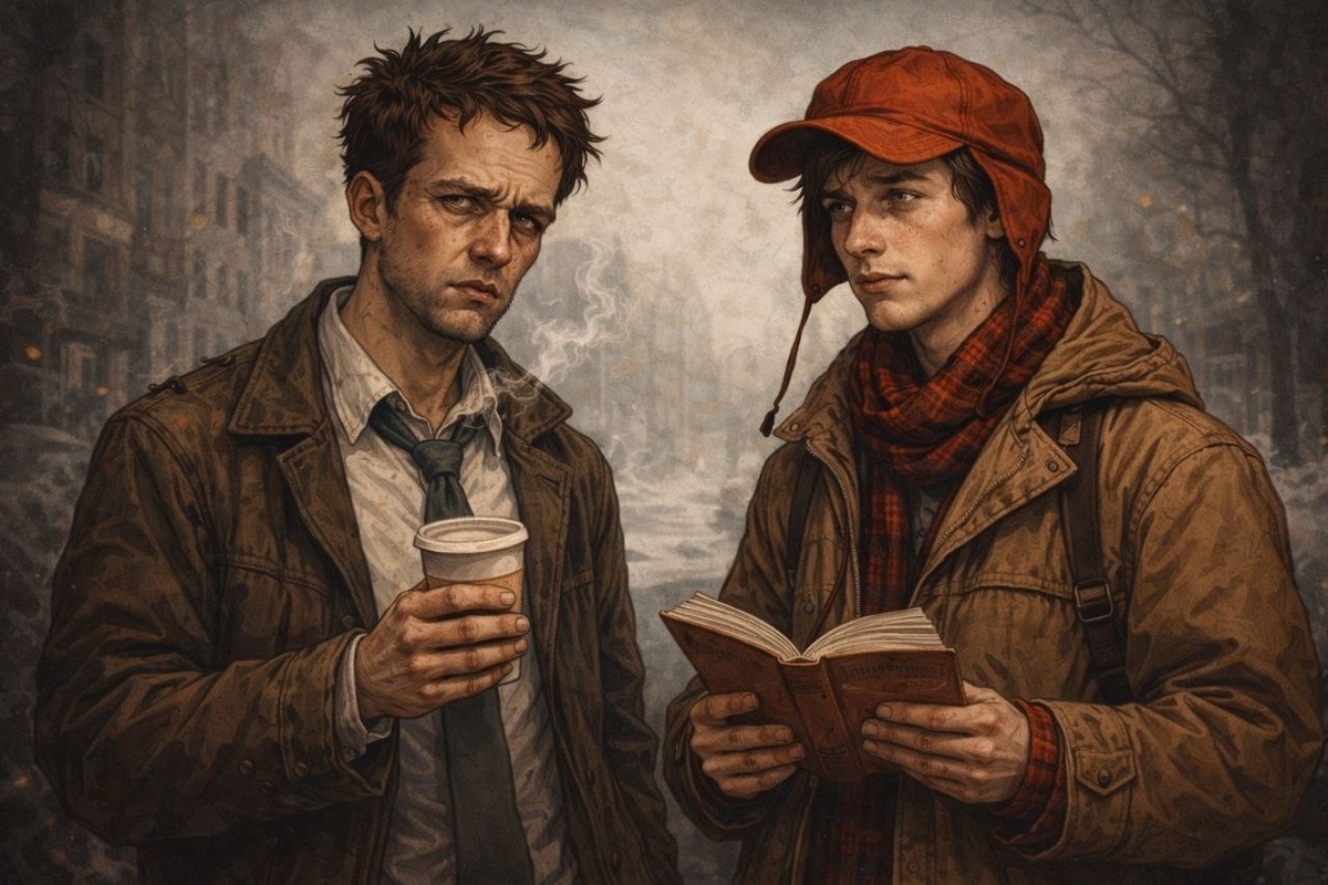 Слева "безымянный" главный герой книги Паланика, справа Холден Колфилд