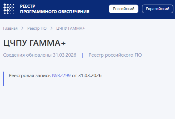 Изображение реестровой записи ЦЧПУ ГАММА+
