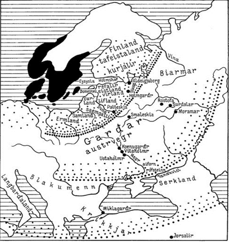 Карта Швеции эпохи викингов (793–1066). На карте указаны земли, освоенные свеями и готами в Скандинавии, и земли Гардарики – Великой Руси. Карта дает наглядное сравнение величия и славы Древней Руси и славянского мира по сравнению с зачаточными поселениями норманов–викингов на территории будущей Швеции. Фото из открытых источников