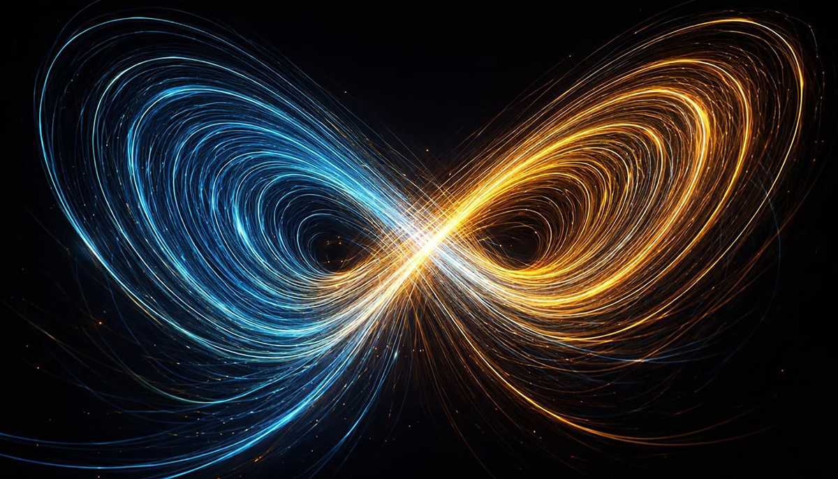 Траектория не уходит в бесконечность и не замыкается в петлю. Она вечно блуждает между двумя крыльями – устойчивая и непредсказуемая одновременно.