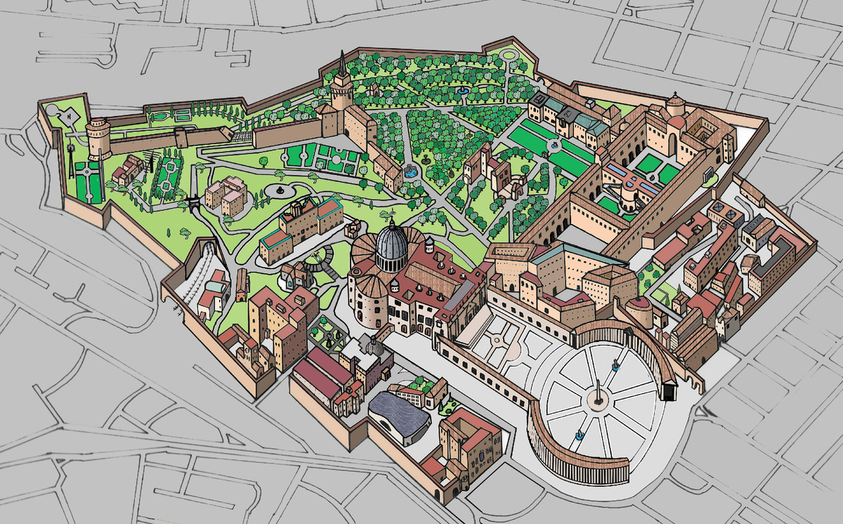 Общий вид всего Ватикана с птичьего полета (архитектурный скетч)