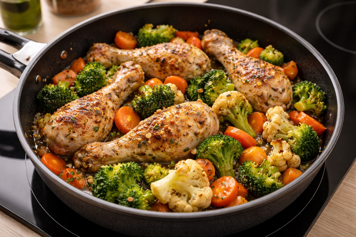 Запеченая курочка с овощами в духовке или на плите под крышкой.