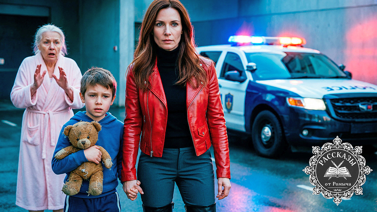 Женщина с темно-серыми глазами и каштановыми волосами, одетая в ярко-красную кожаную куртку, стоит на фоне полицейских мигалок и уезжающего автозака. Она крепко держит за руку 8-летнего сына, который прижимает к себе старого плюшевого мишку. Лицо женщины выражает холодное торжество и решимость, на заднем плане видна шокированная пожилая женщина в домашнем халате.