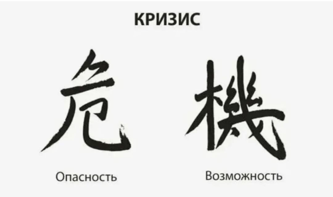 Сущность кризиса очень точно передана в китайском языке двумя иероглифами: один обозначает «опасность», а другой — «возможность».