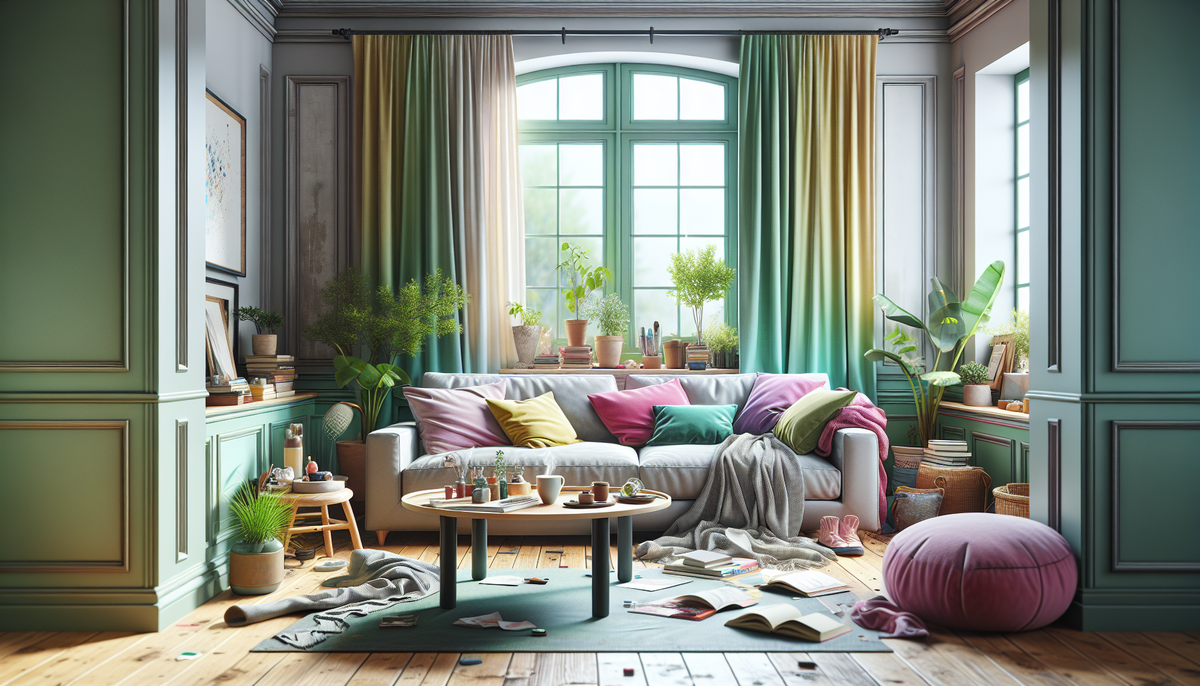 Даже красивые цвета в элегантном интерьере меркнут при беспорядке в комнате.