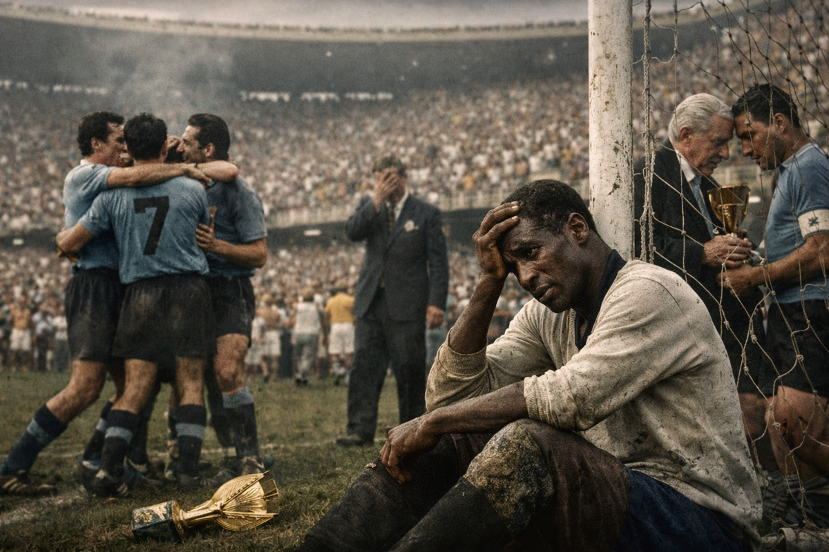 Июль 1950 года, стадион «Маракана» в Рио-де-Жанейро. Изображение сгенерировано с помощью ИИ.