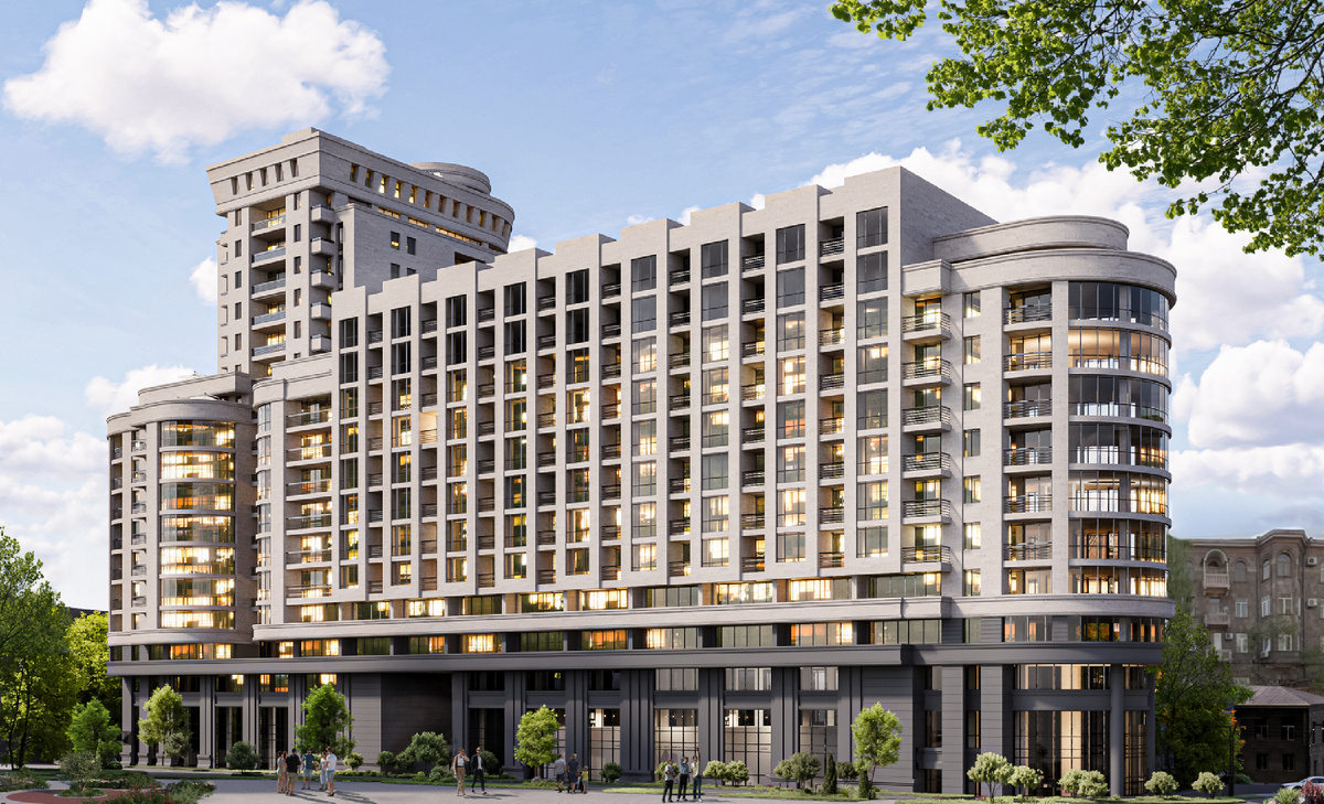 Современная архитектура Firdus Prime Residence в историческом центре Еревана, рядом с Кольцевым бульваром.