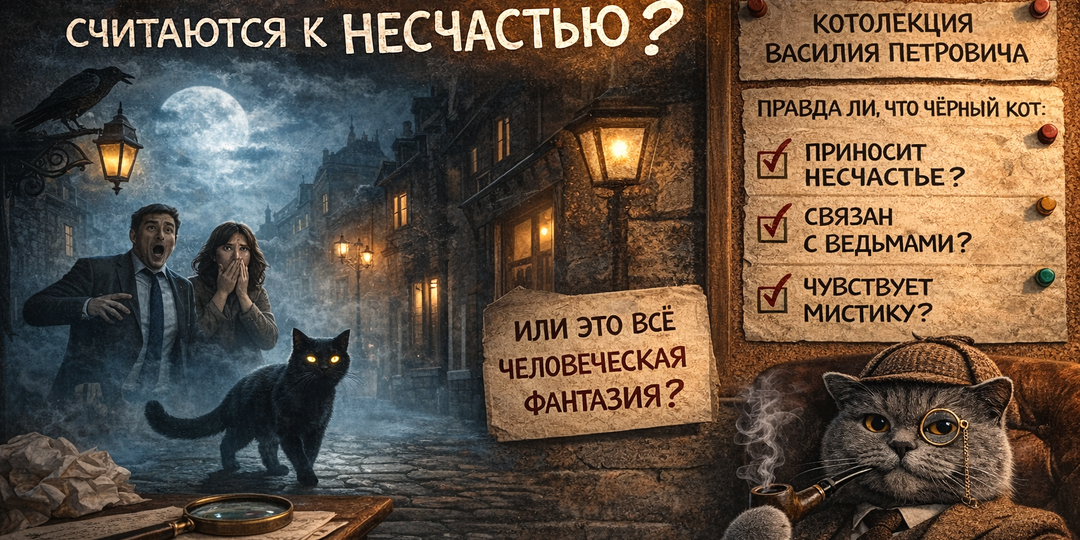 Почему чёрные кошки считаются к несчастью — и как люди сами это придумали. Котолекция профессора Василия Петровича.