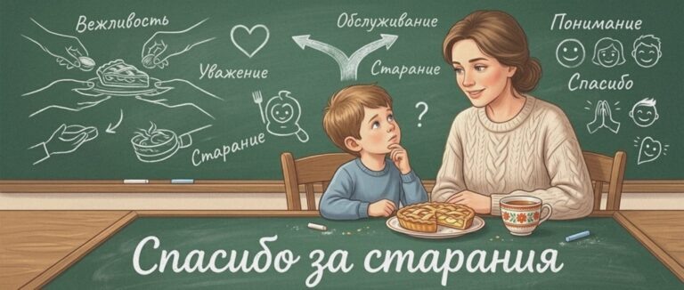    Иллюстрация к материалу: Два смысла спасибо: как объяснить ребёнку, что такое вежливость