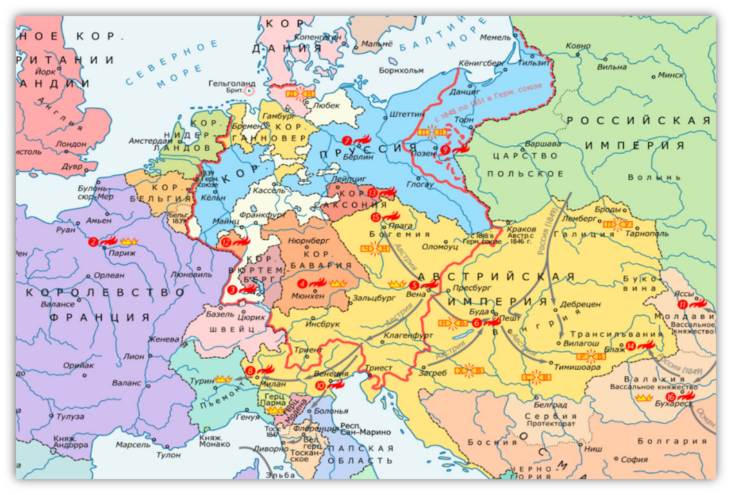                                                                Карта Европы в 1848 году
