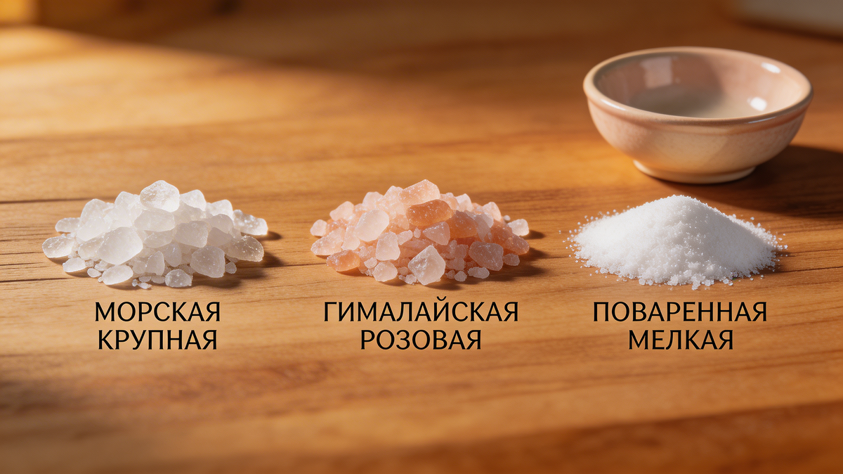 виды соли на деревянной доске крупным планом