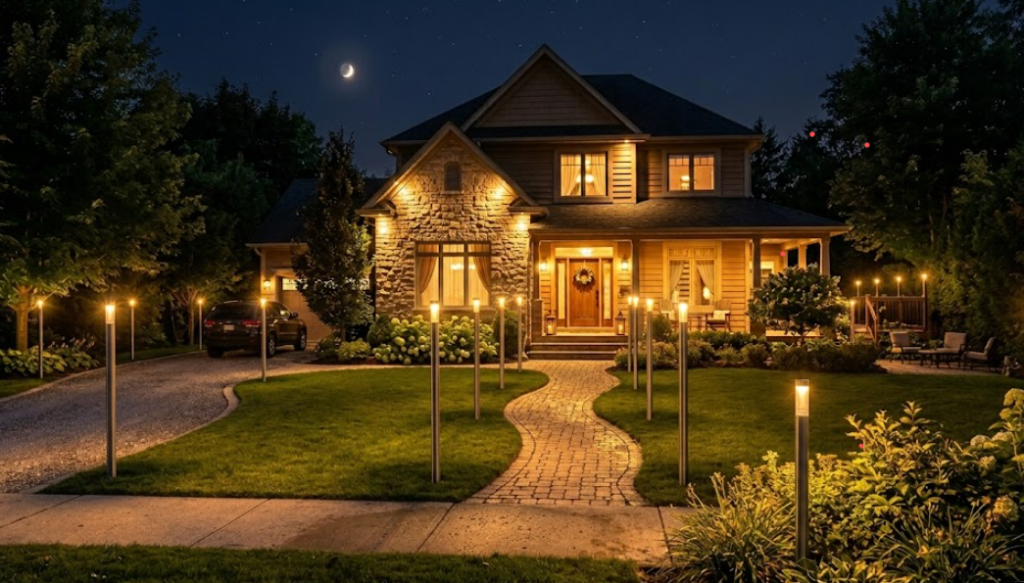 Уличные торшеры идеальны для загородных построек