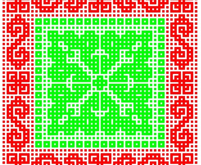 Схема на узор «Дубок» и бордюр. Мозаичное вязание крючком из центра.