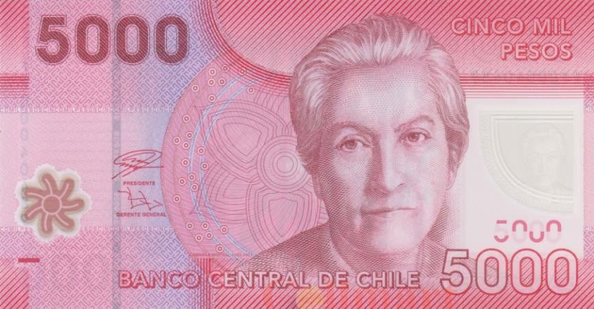 Чили 5000 песо 2021 год. Габриела Мистраль, источник Яндекс картинки
