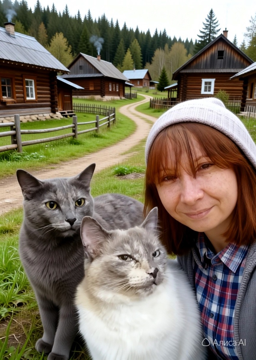 Побаловалась неемного с ИИ. Перенесла себя и любимых кошек в деревню. 