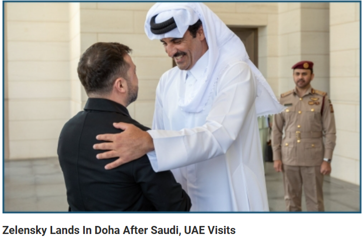 После визитов в Саудовскую Аравию и ОАЭ В. Зеленский прибыл в Доху.