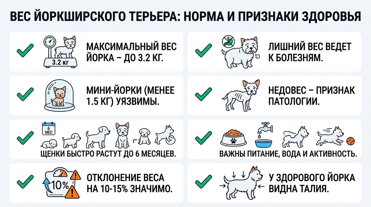 Вес йоркширского терьера: норма и признаки здоровья  📷
