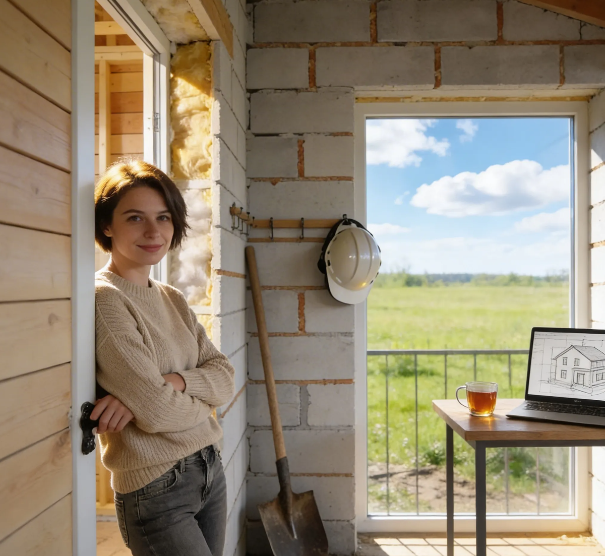 Улыбается, потому что знает: её дом простоит долго. И не важно, из чего он сделан — важно, кто и как строил. Каркас или газобетон? Ответ внутри.